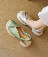 Comfy Splicing Chunky Sandals Green Cowhide Leather Hollow Out