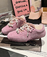 Chic Splicing Flats Purple Suede Lace Up Pearl Zircon