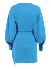 Solid Lace Up Bow Wrap Dress