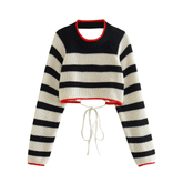 Pre Order: Backless Stripes Knit Cropped Sweater