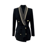 Pre Order: Beaded Shawl Collar Belted Blazer