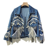 Pre Order: Beaded Tassels Short Denim Jacket