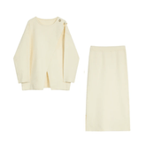 Pre Order: Beige Knit Top + Half-Body Skirt