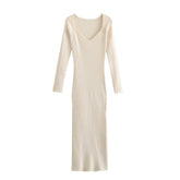 Pre Order: Beige Stretch Knit Midi Dress