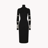 Pre Order: Bejeweled Sleeve High-Neck Bodycon Dress