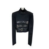 Pre Order: Belted Stand Collar Knit Sweater