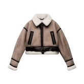 Pre Order: Belted Zip-Up Faux Fur Jacket