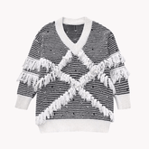 Pre Order: Black and White Fringed Knit Sweater