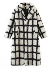 Pre Order: Black and White Plaid Lamb Wool Coat
