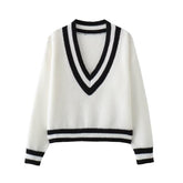 Pre Order: Black Stripes Accent Loose White Sweater