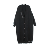 Pre Order: Black Topstitched Loose Long Knit Cardigan