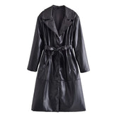 Pre Order: Black Vegan Leather Belted Trench Coat