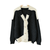 Pre Order: Black White Contrast Knit Cardigan