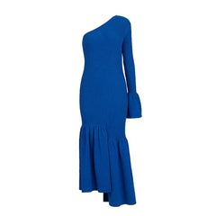 Pre Order: Blue Ribbed One Shoulder Dress