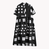 Pre Order: Boxes Print Loose-Fit Dress