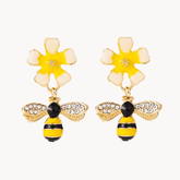 Bumble Bee Flower Dangling Earrings