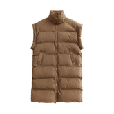 Buttoned Collar Pockets Padded Vest