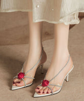 Beige Stiletto Faux Leather Chic Floral Splicing Sandals
