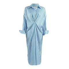 Pre Order: Blue Striped Long Sleeves Loose Dress