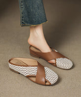Brown Sheepskin New Splicing Breathable Mesh Slide Sandals
