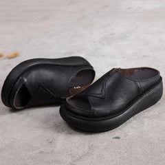 Women Sewing Platform Casual Leather Slippers