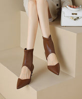 Brown High Heels Faux Leather Fashion Splicing Boots Hollow Out