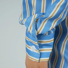 Pre Order: Blue Striped Long Sleeves Loose Dress