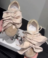 Casual Bow Splicing Flat Shoes For Women Apricot Suede