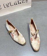 Chinese Style Embroidered Flats Apricot Buckle Strap