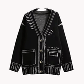 Comic Effect Contrast Knit Cardigan