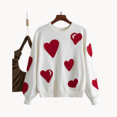 Contrast Hearts Knit Sweater