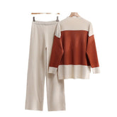 Contrast Sweater + Pants Knit Set