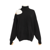 Cutoff Shoulder Turtleneck Knit Sweater