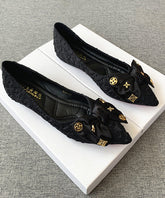 Chic Black Bow Splicing Flat Shoes Pointed Toe