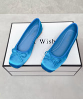 Boutique Comfortable Blue Satin Bow Splicing Flats
