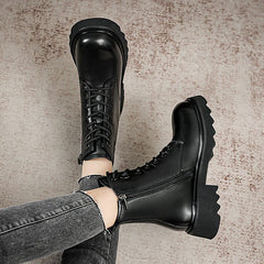 Winter Retro Leather Furred Thick Sole Boots