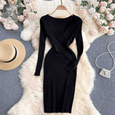 Deep V-Neck Midi Knit Dress