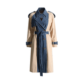 Denim Spliced Epaulet Belted Coat