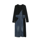 Denim Spliced Hooded Drawstring Dress