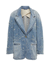 Distressed Single Button Denim Jacket