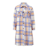 Double Breast Pocket Plaid Long Coat