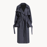 Double-Breasted Plaid Trench Coat