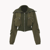 Double Front Pockets Army Green Jacket