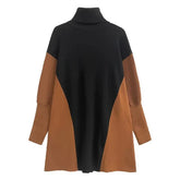 Dual Color Batwing Sleeves Turtleneck Sweater