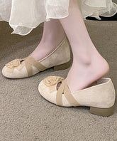 Apricot Cross Strap Floral Splicing Suede Flat Feet Shoes