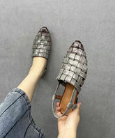 Beautiful Splicing Chunky Hollow Out Sandals Grey Cowhide Leather