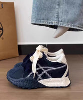 Casual Comfy Navy Lace Up Splicing Platform Shoes