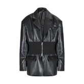 Elastic Waist Vegan Leather Jacket