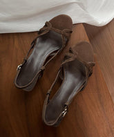 Brown Suede Splicing Wedge Sandals Peep Toe