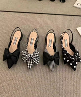 Chic Bow Splicing Big Plaid Chunky Sandals Cotton Fabric